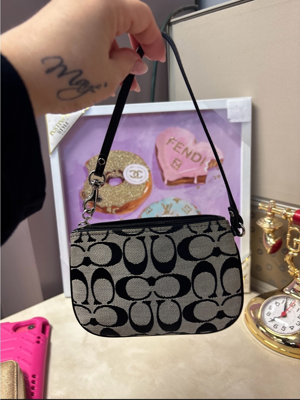 Coach Signature Canvas Wristlet in Black and Gray
